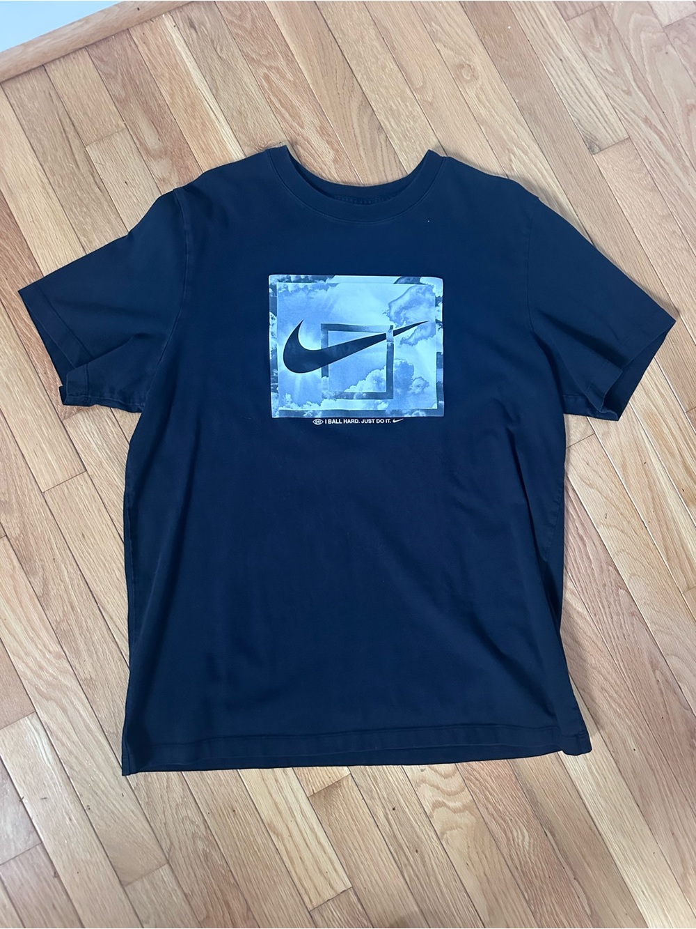 Nike Black Tee with Gray Cloud Graphic and Black Swoosh Size XL